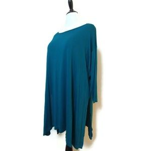 Oversized Cotton Teal Tunic Blouse Plus Size